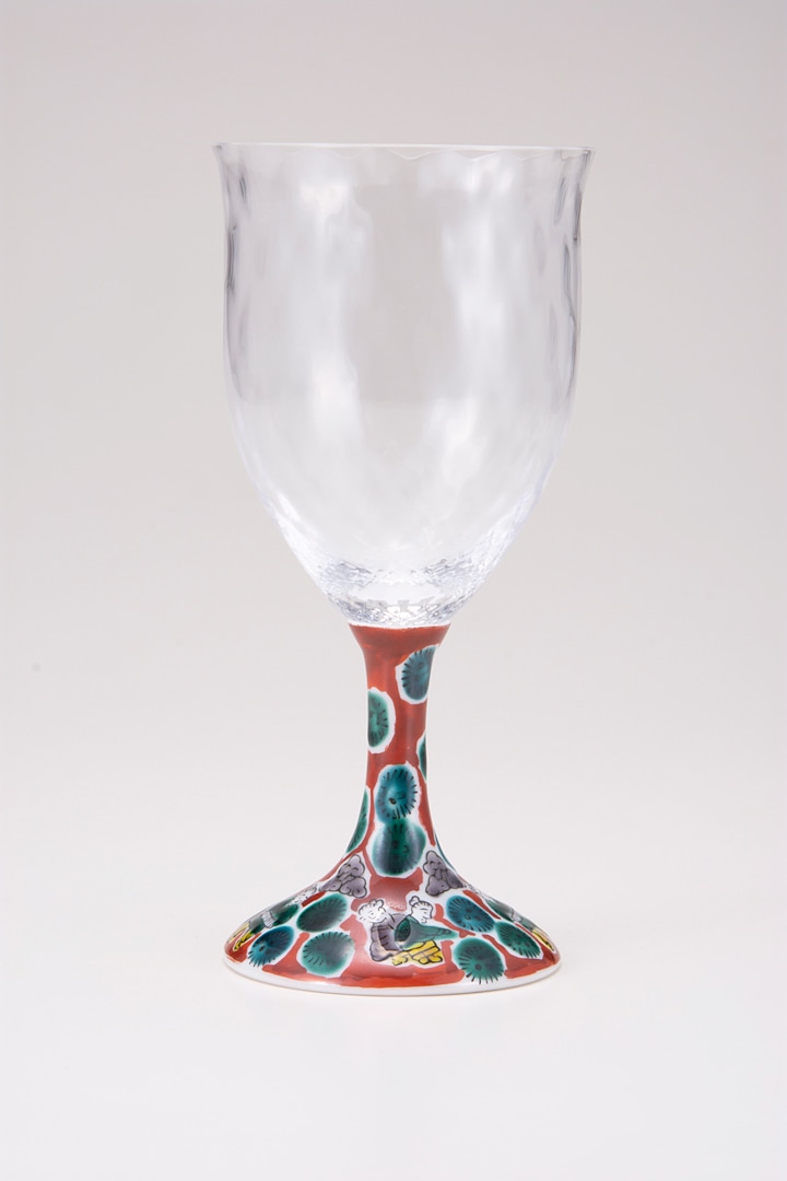 ワイングラス大(格子)木米レッド