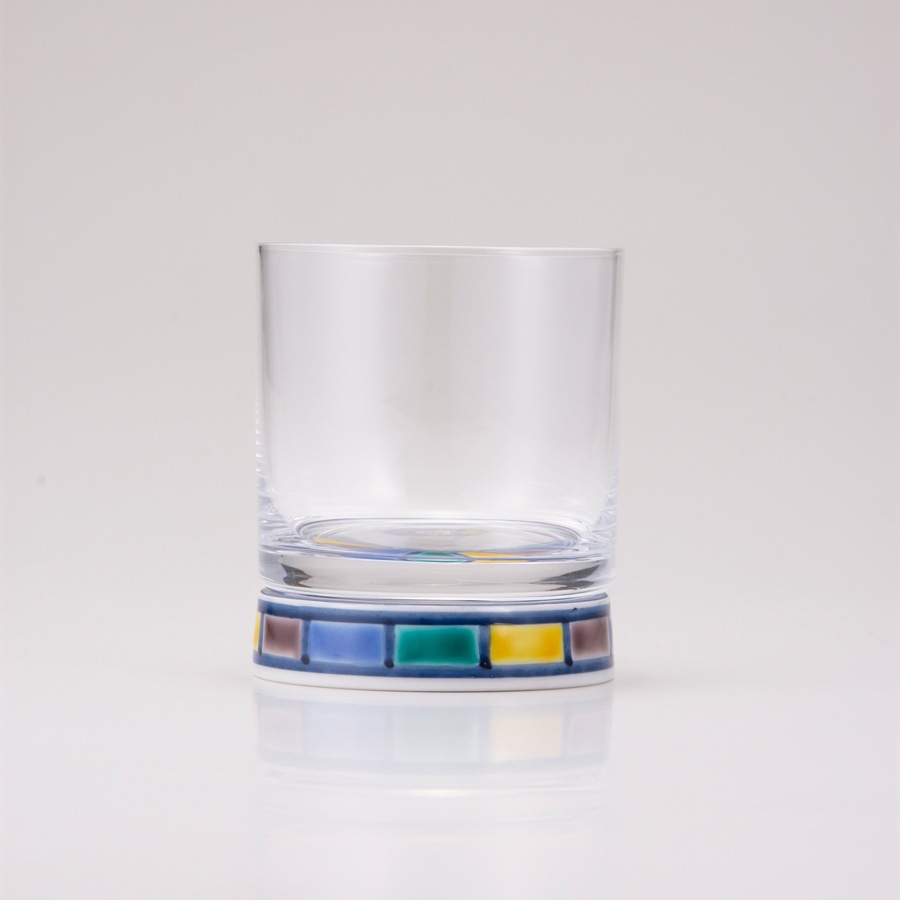 ロックグラス色絵十草文ブルー