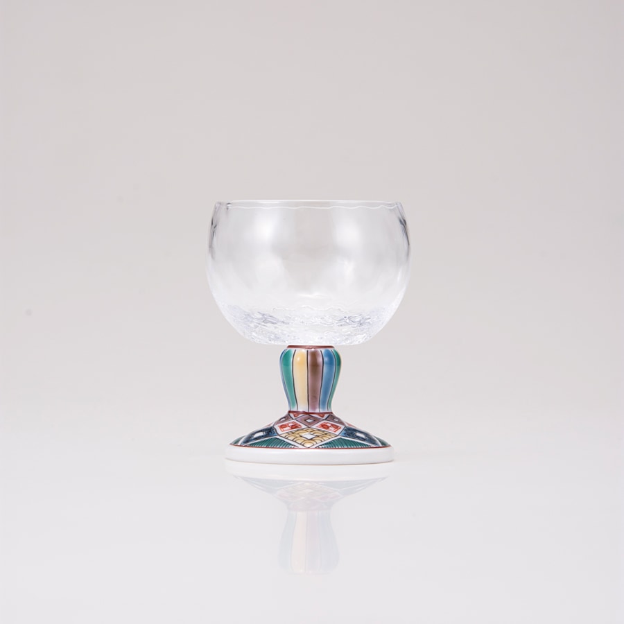 馬上グラス(格子)古九谷菱文