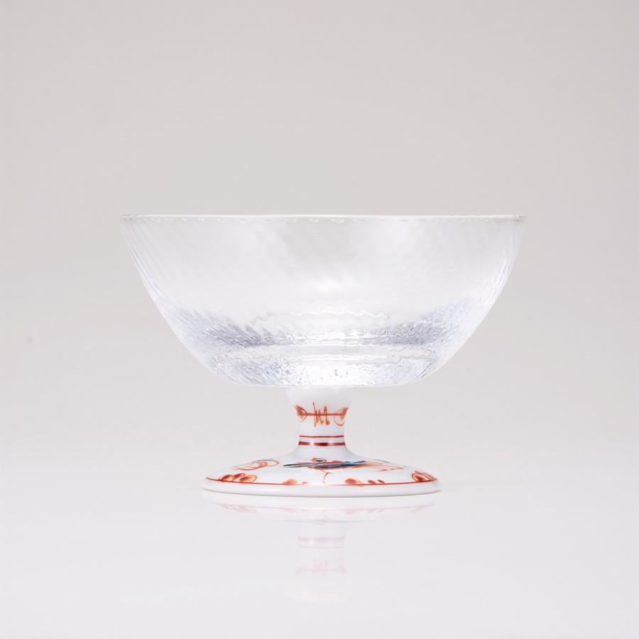 デザートグラス大(斜)赤絵鳥文