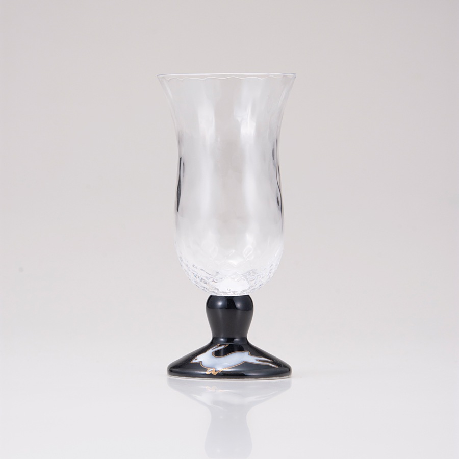 冷酒グラス(格子)うさぎ文ブラック