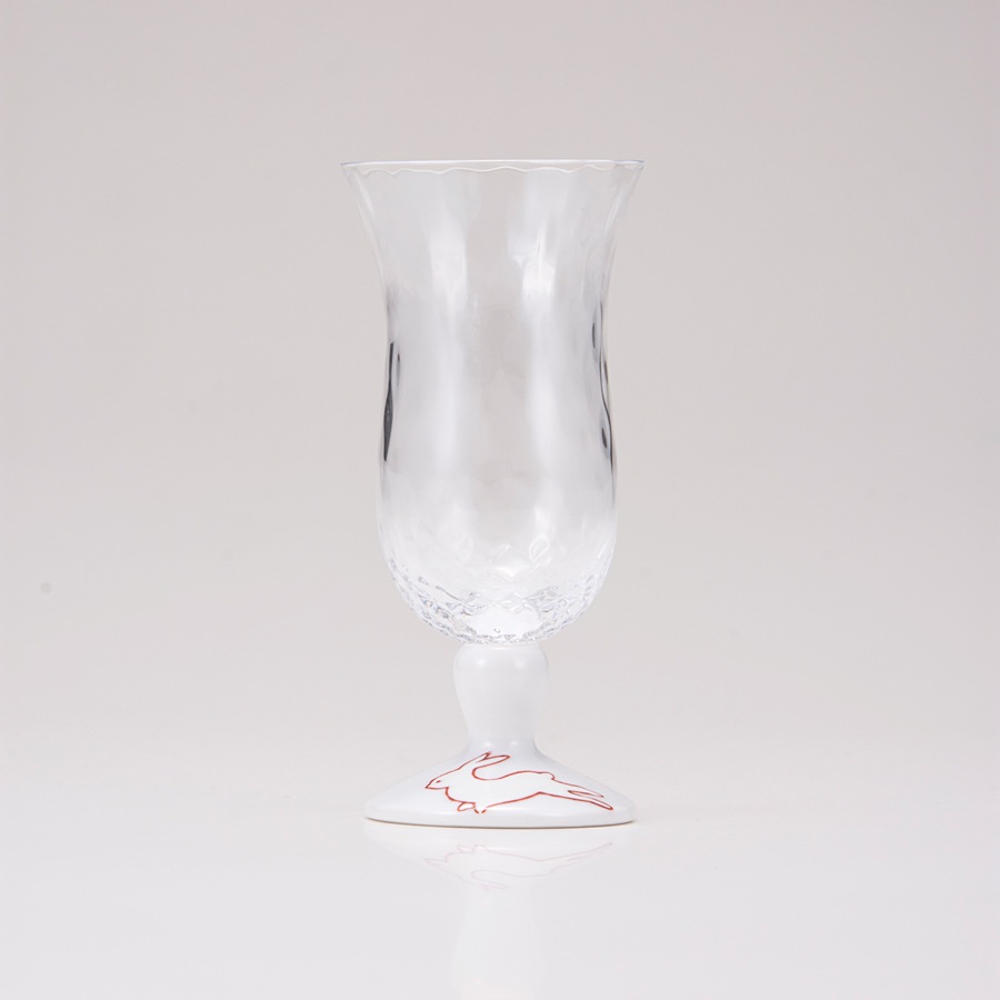 冷酒グラス（格子）うさぎ文レッド