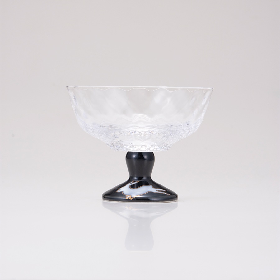 デザートグラス小（格子）うさぎ文ブラック