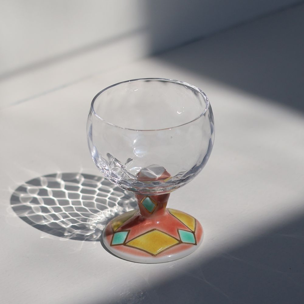 馬上グラス（格子）菱文ピンク