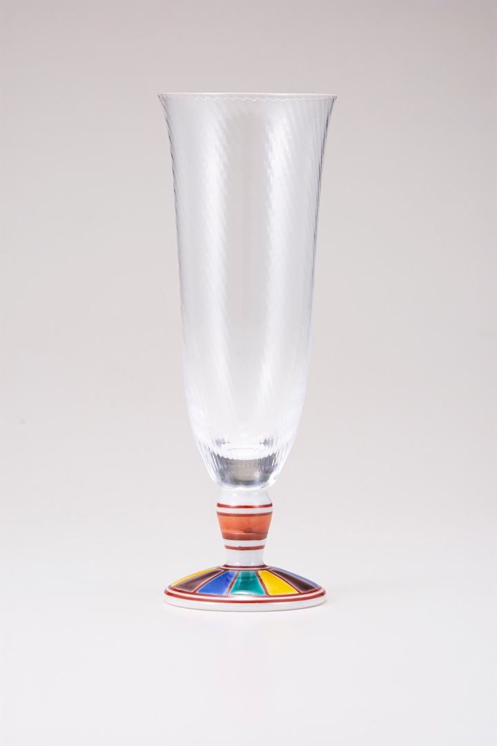 麦酒グラス(斜)色絵十草文レッド