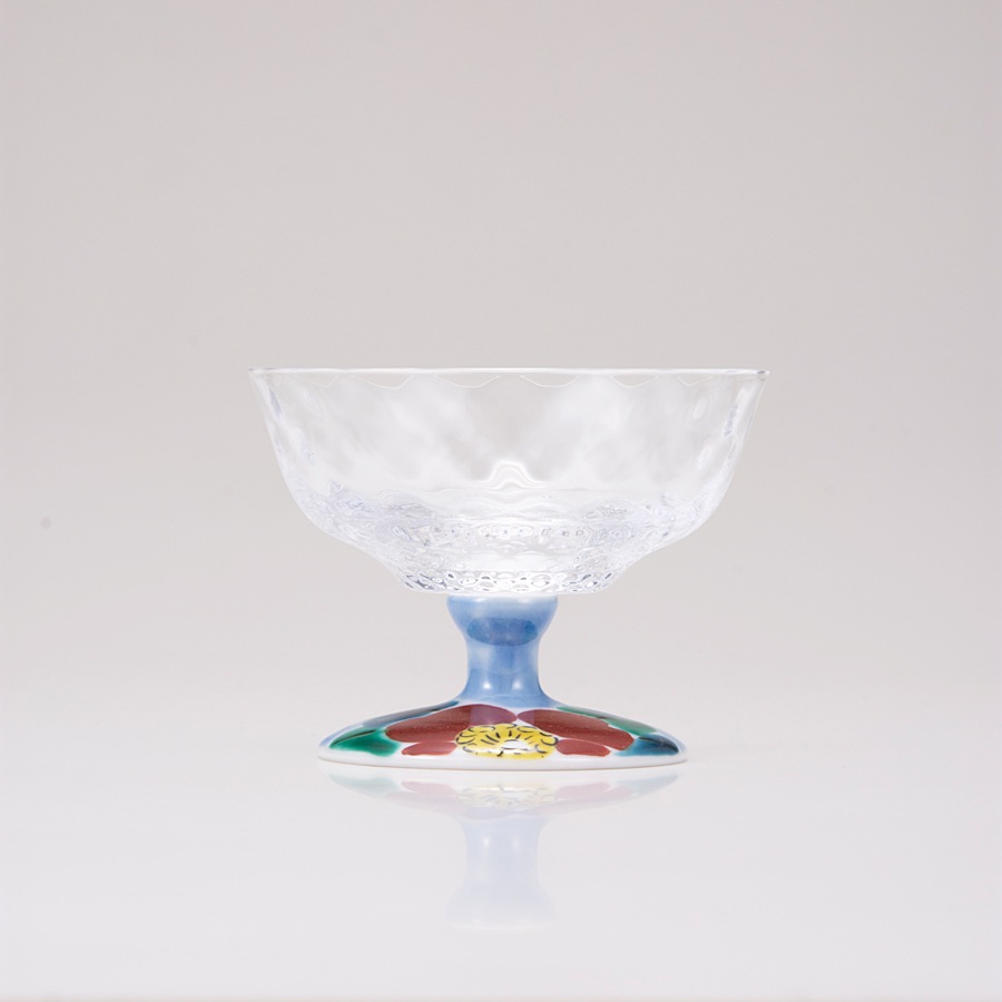 デザートグラス中（格子）山茶花ブルー