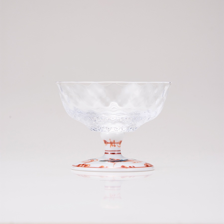 デザートグラス中(格子)赤絵鳥文