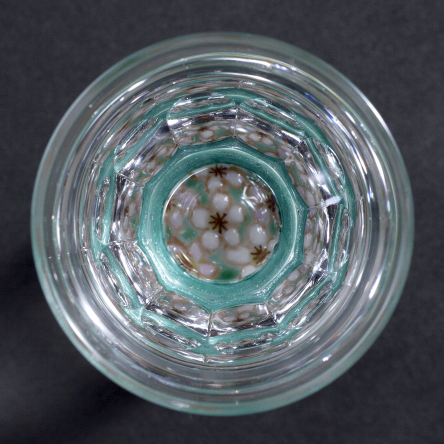 万華鏡ショットグラス（十面切子）　さくら詰ヒワ