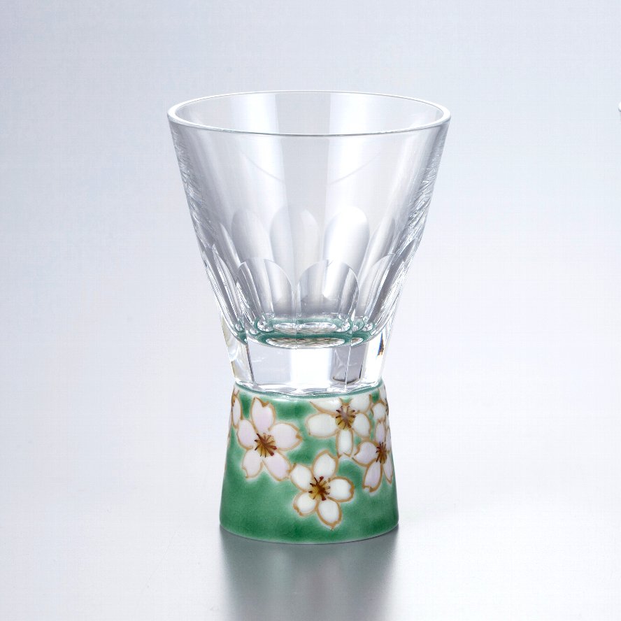 万華鏡ショットグラス（十面切子）　さくら詰ヒワ