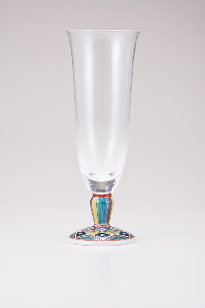 麦酒グラス(斜)古九谷菱文