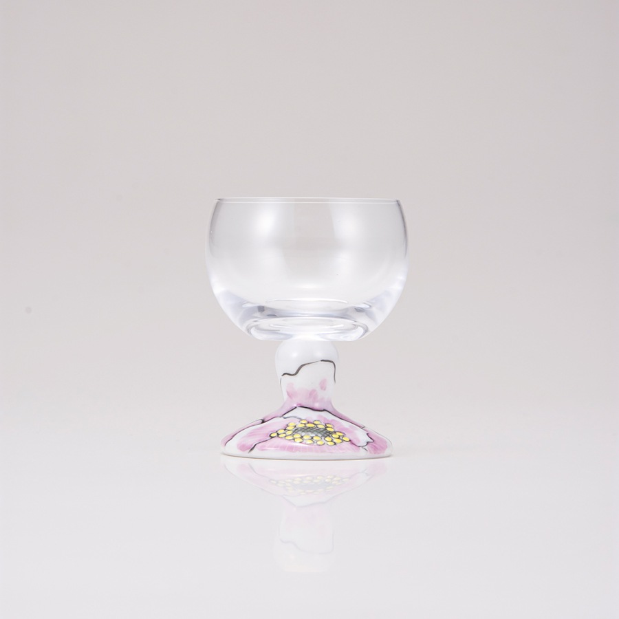 馬上グラス（無地）富貴文ピンク