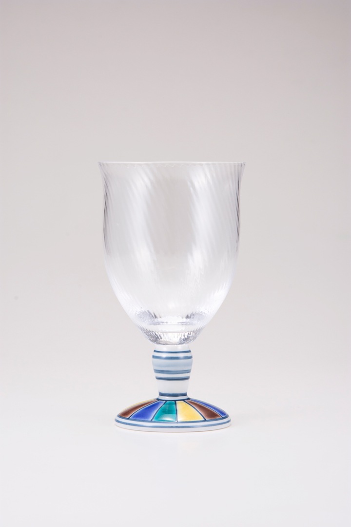 フリーグラス大（斜）色絵十草文ブルー