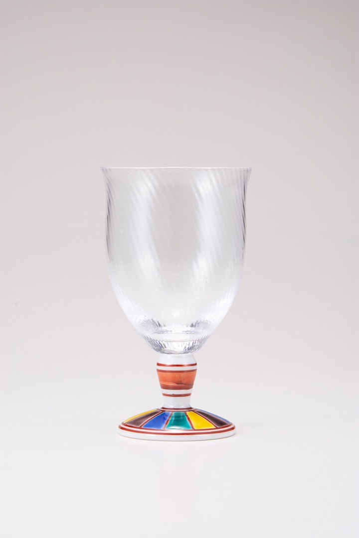 フリーグラス大（斜）色絵十草文レッド