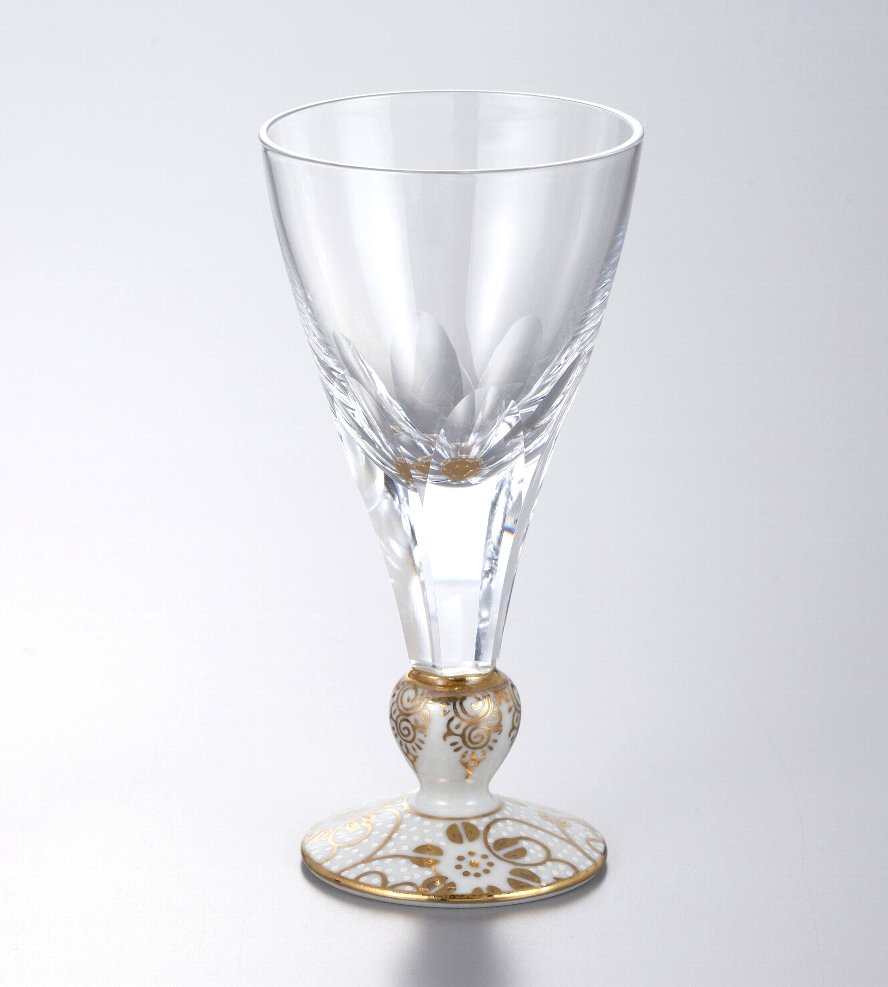 万華鏡冷酒グラス(六面切子) 白粒鉄仙