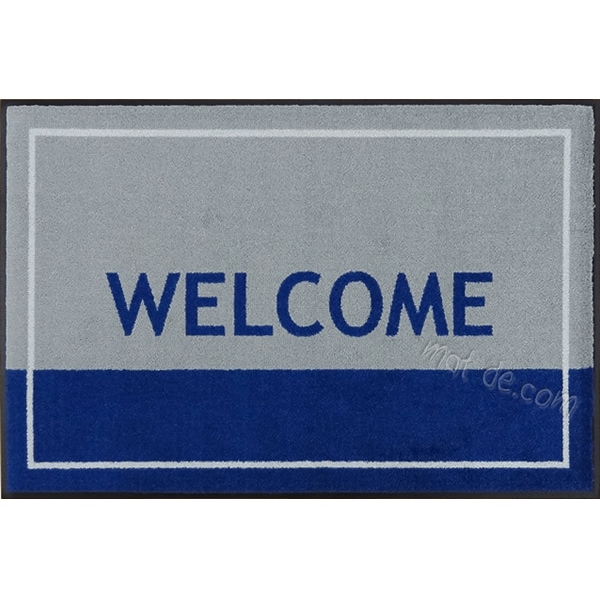 カラバリWELCOMEマット（スタイル8）600×900mm（グレー・サファイアブルー）