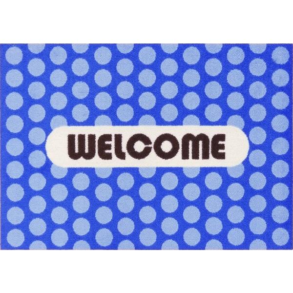 welcomeマット（水玉）ブルー 600×850mm