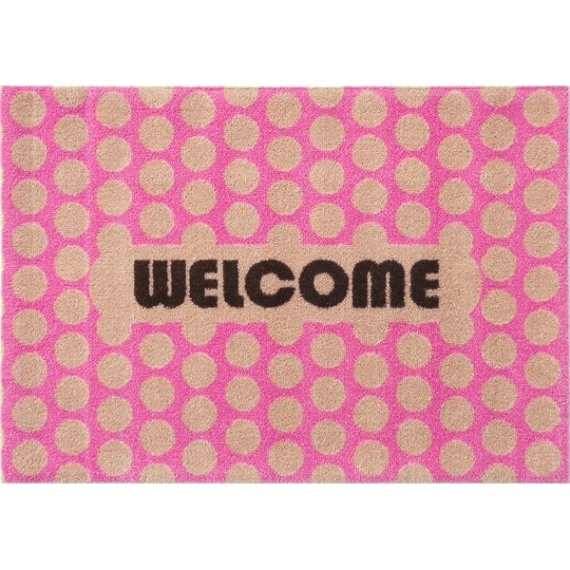 welcomeマット（水玉）ピンク 600×850mm
