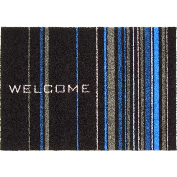 welcomeマット（モダンストライプ）ブルー600×850mm