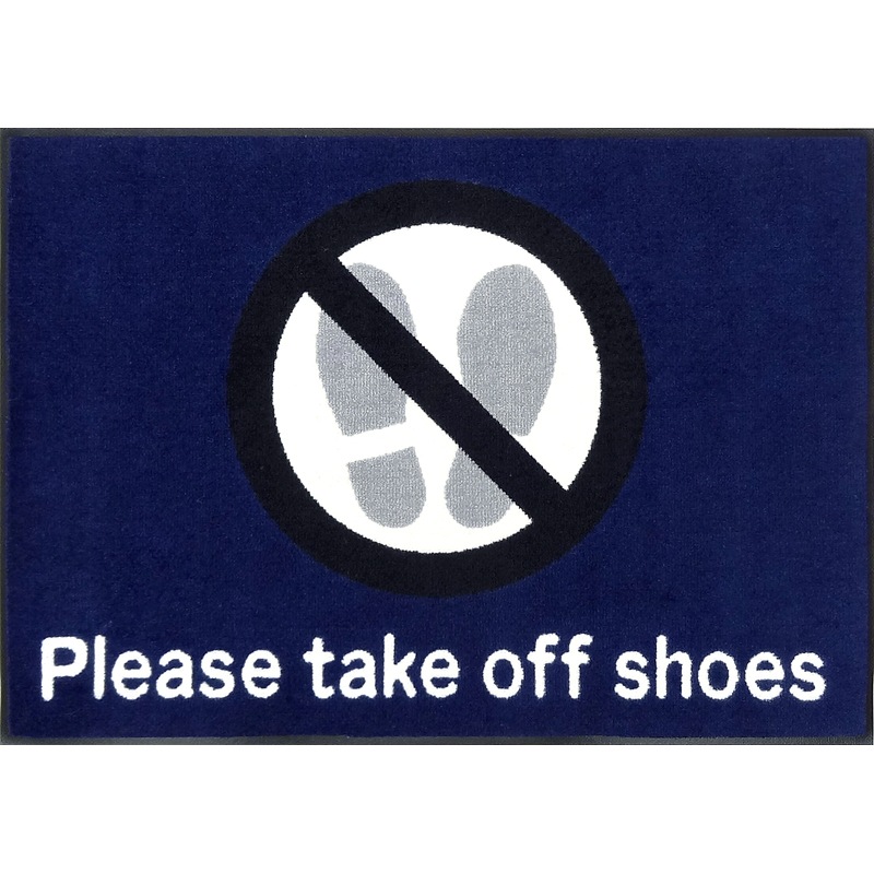 靴をお脱ぎくださいマット600×850mm（英語）サファイアブルー