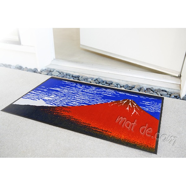 赤富士に鳳凰 (ホワイト・黄金のII) 金マット15号(86cm× 74cm) デザインマット（葛飾北斎・赤富士）600×900mm | 玄関マット