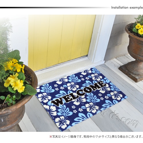 welcomeマット(ハイビスカス) ブルー 600×850mm