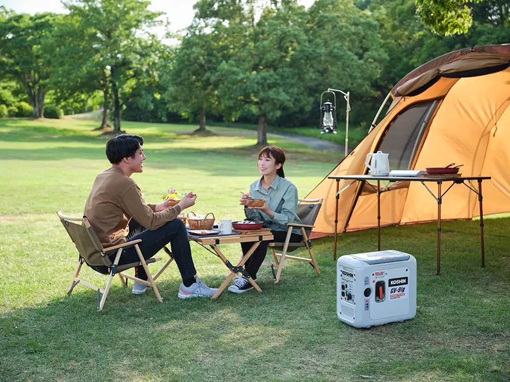 KOSHIN（工進）カセットガス式インバーター発電機 GV-9ig｜インジケーター搭載／国土交通省超低騒音型建設機械指定