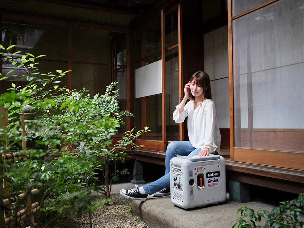 KOSHIN（工進）カセットガス式インバーター発電機 GV-9ig｜インジケーター搭載／国土交通省超低騒音型建設機械指定