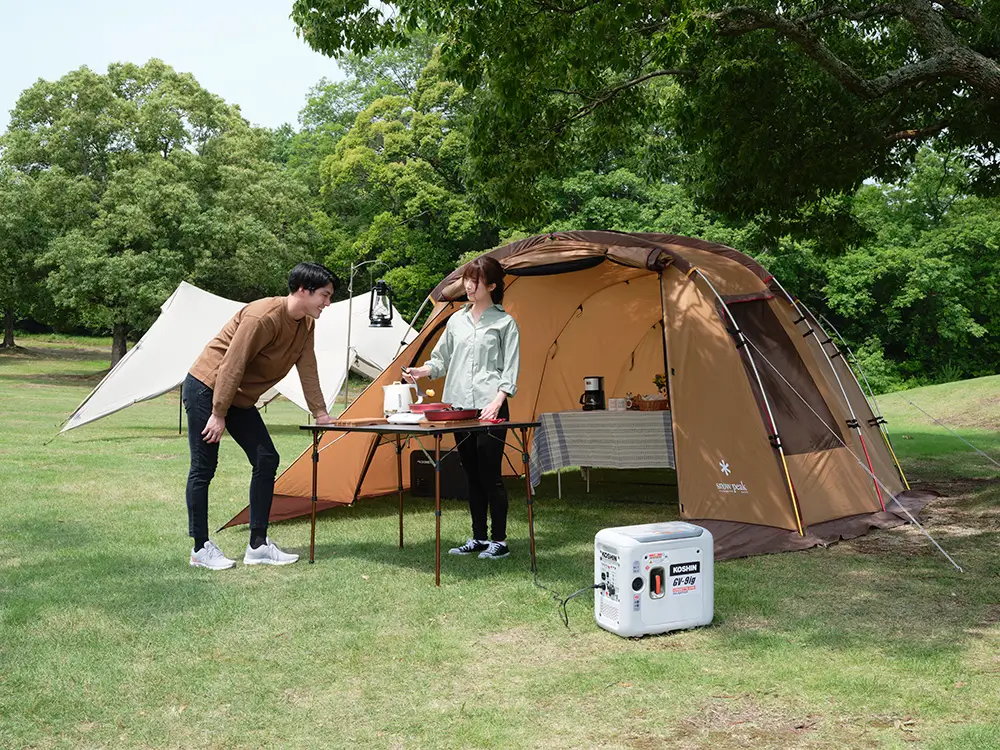 KOSHIN（工進）発電×蓄電セット－カセットガス式インバーター発電機 GV-9ig／ポータブル電源 BPS-6L｜インジケーター搭載／国土交通省超低騒音型建設機械指定／リン酸鉄リチウムイオンバッテリー搭載（充放電サイクル約4000回）コンセント挿しっぱなしパススルー充電完全対応／停電時の自動直接給電EPS機能搭載