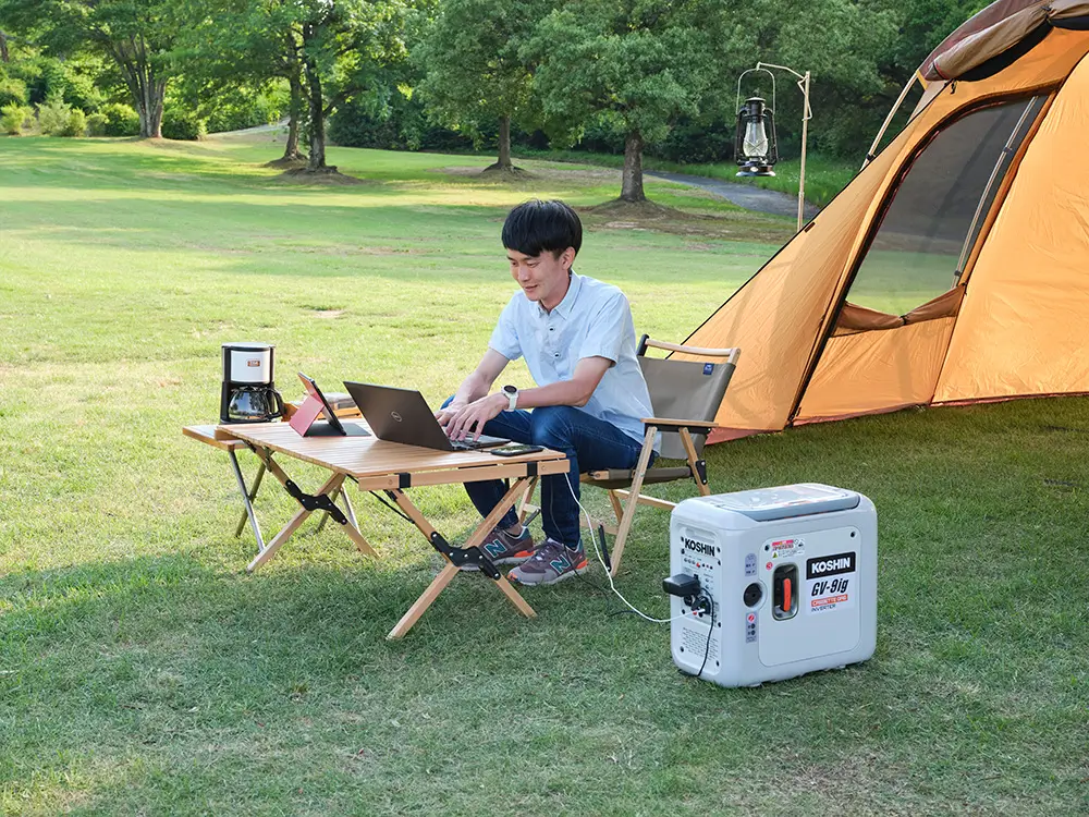 KOSHIN（工進）発電×蓄電セット－カセットガス式インバーター発電機 GV-9ig／ポータブル電源 BPS-6L｜インジケーター搭載／国土交通省超低騒音型建設機械指定／リン酸鉄リチウムイオンバッテリー搭載（充放電サイクル約4000回）コンセント挿しっぱなしパススルー充電完全対応／停電時の自動直接給電EPS機能搭載