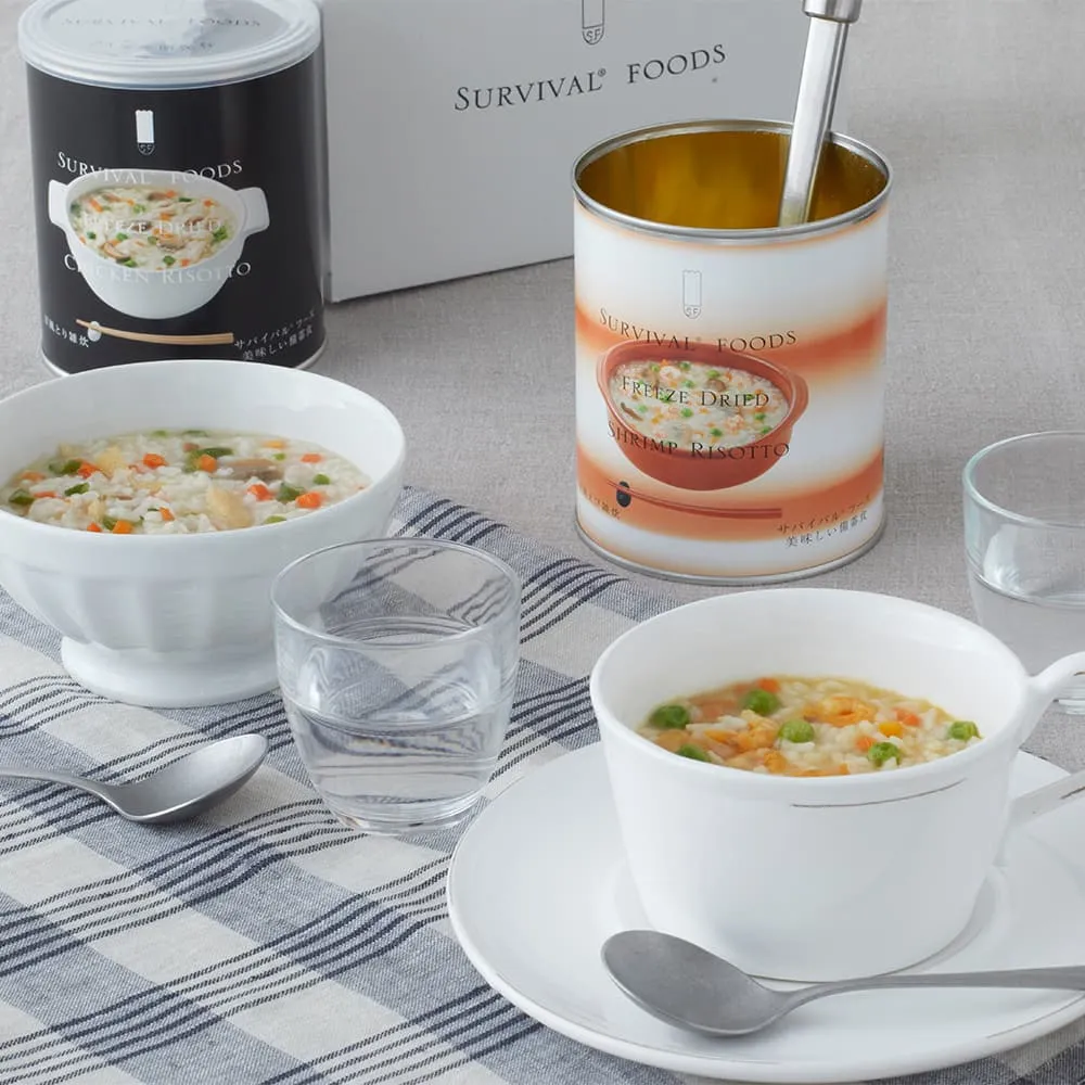 サバイバルフーズ「大缶」洋風とり雑炊 洋風えび雑炊　非常食 大缶]サバイバルフーズ 洋風とり雑炊 と 洋風えび雑炊 のセット