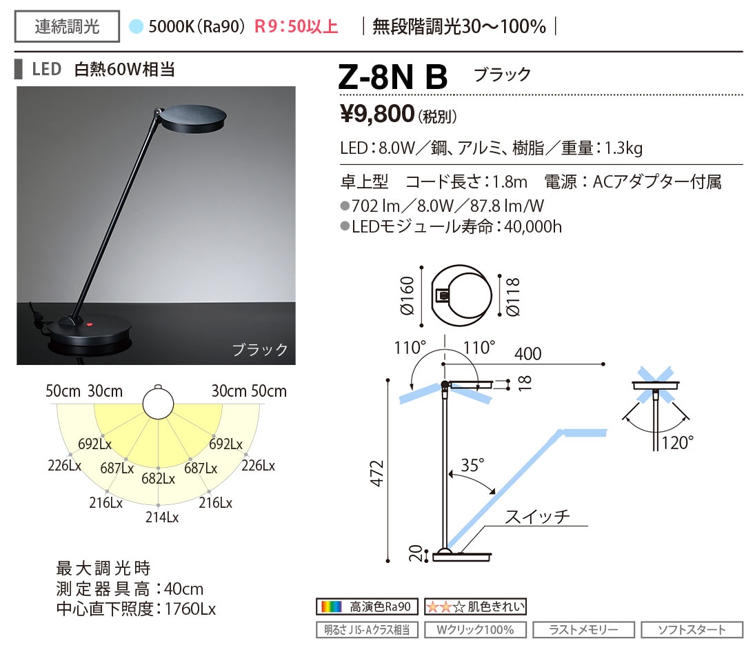 山田照明 Z-ライト（Z-LIGHT）Z-8NB（Z-8N B） ブラック LED