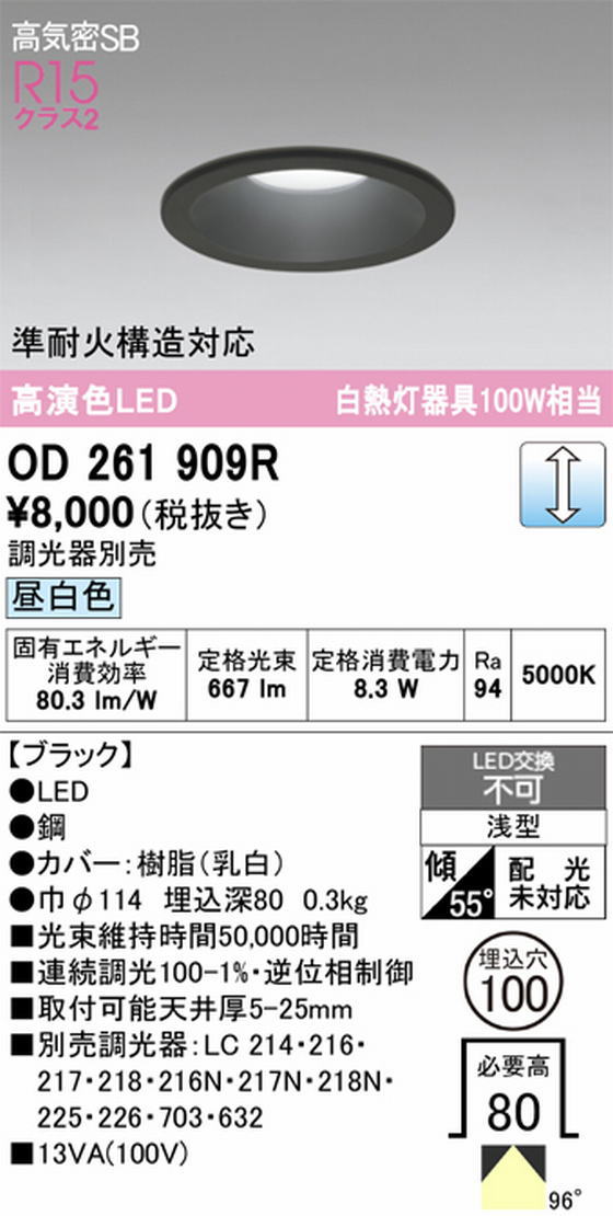 �����ǥ�å�  LED���η�������饤OD261909R����Ǯ��100�׷����� ���ο��֥�å��������100�� ����5000K���Ĵ�������ס�