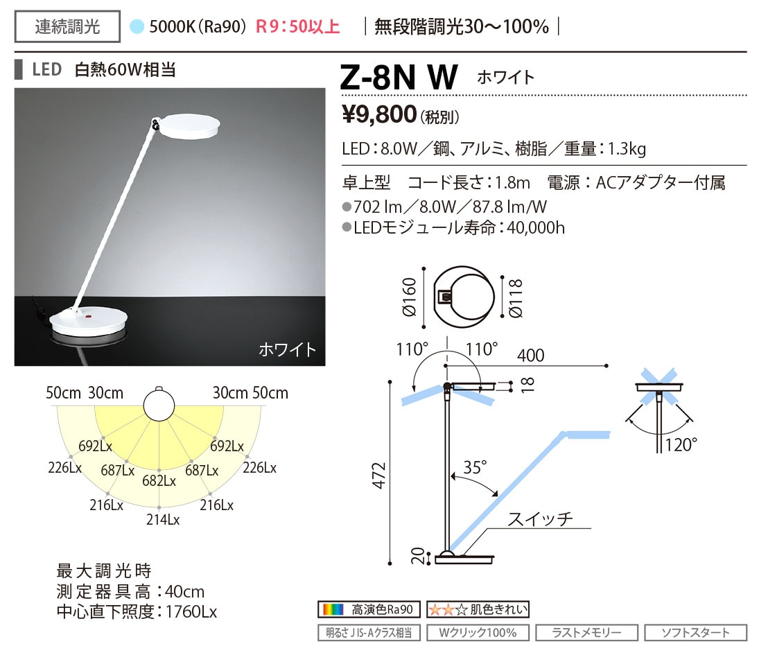 山田照明 Z-ライト（Z-LIGHT）Z-8NW（Z-8N W） ホワイト LED