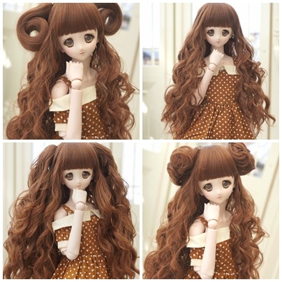 U-4085【QH】1/3MSD,SD/DD(頭囲17~23cm)用 ウェーブウィッグ１個+パーツ3ペアーの４点セット