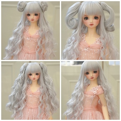 U-4090【QH】1/3MSD,SD/DD(頭囲17~23cm)用 ウェーブウィッグ１個+パーツ3ペアーの４点セット