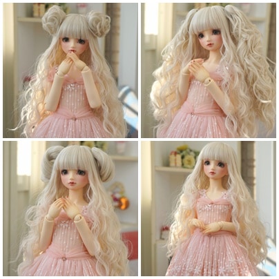 U-4093【QH】1/3MSD,SD/DD(頭囲17~23cm)用 ウェーブウィッグ１個+パーツ3ペアーの４点セット