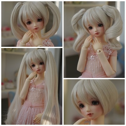 U-4095【QH】1/3MSD,SD/DD(頭囲17~23cm)用 ショートウィッグ１個+パーツ3ペアーの４点セット