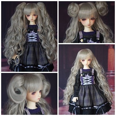 U-4121【QH】1/4MSD(頭囲17~19cm)用 ウェーブウィッグ１個+パーツ3ペアーの４点セット