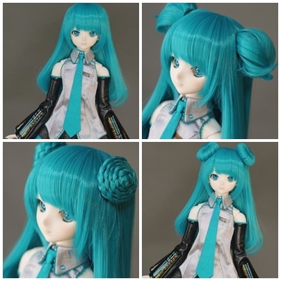 即納品(ウィッグ）U-4147【QH】1/3SD/DD(頭囲21~23cm)用 ウェーブウィッグ１個+パーツ3ペアーの４点セット