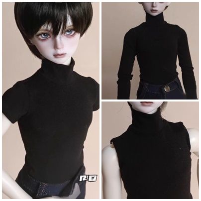 即納品AF11179【shx】1/4タートルネックシャツ（黒/袖なし/MSD）