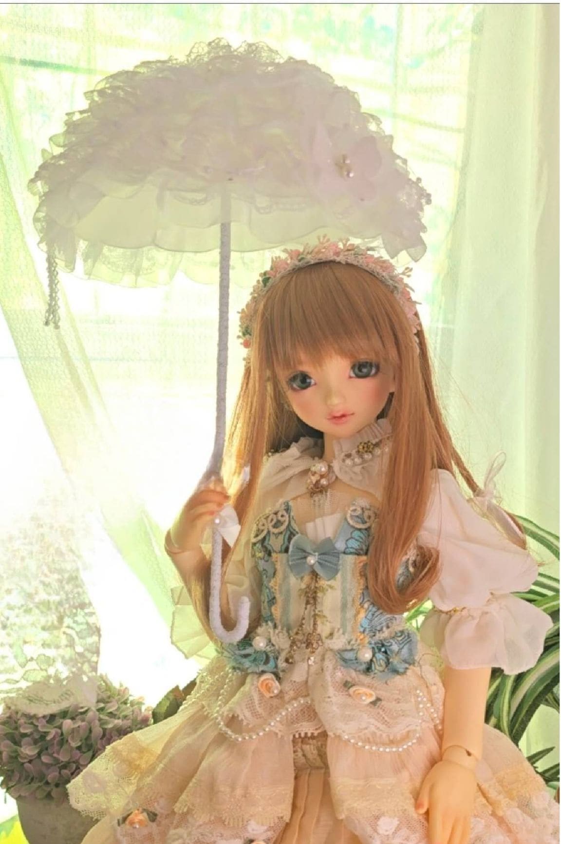 即納品(小物)KM1860【PDD】1/3ドール用レース傘(白)