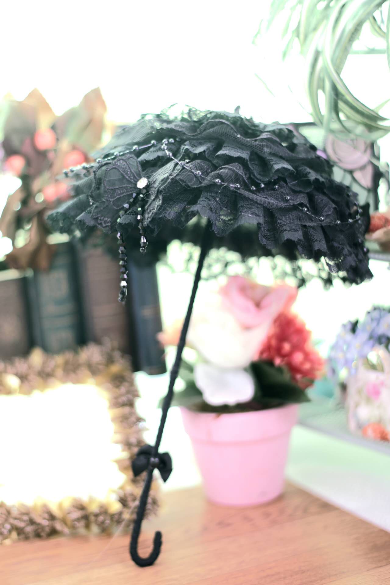 即納品(小物)KM1860【PDD】1/3ドール用レース傘(黒)