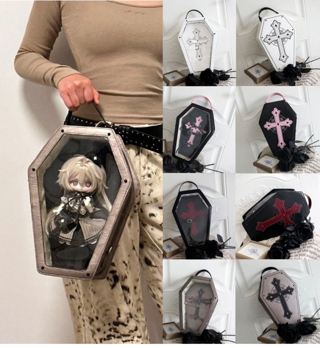 即納品(小物)KM1837【XFT】ドール用キャリアケース（グレー*黒/1/6（12.5cm × 35cm × 24.5cm）