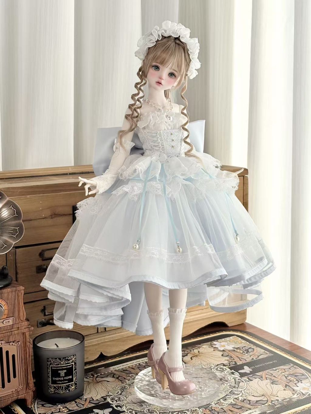 【予約販売】5月20日まで！★1/4MDD, MSDなどドール用ロマンティック ゴシック風 ドレスセット(水色)