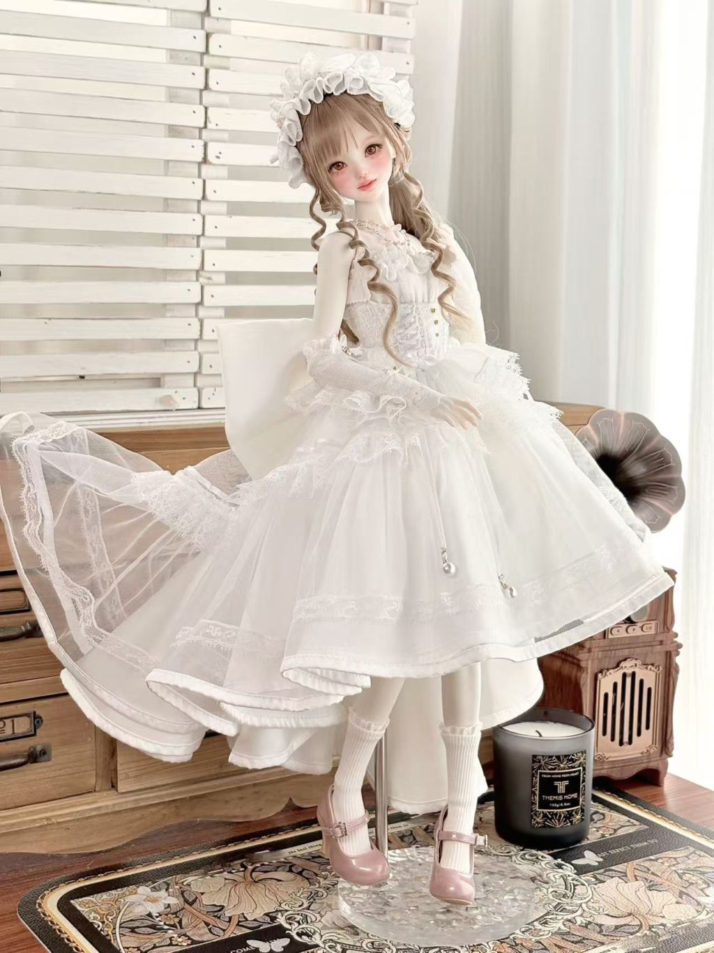 【予約販売】5月20日まで！★1/4MDD, MSDなどドール用ロマンティック ゴシック風 ドレスセット(白色)