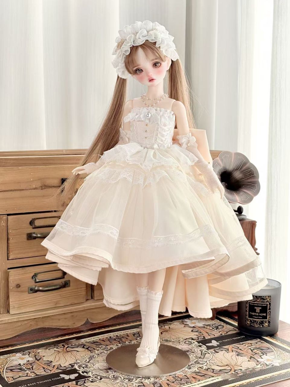 【予約販売】5月20日まで！★1/4MDD, MSDなどドール用ロマンティック ゴシック風 ドレスセット(シャンパン色)