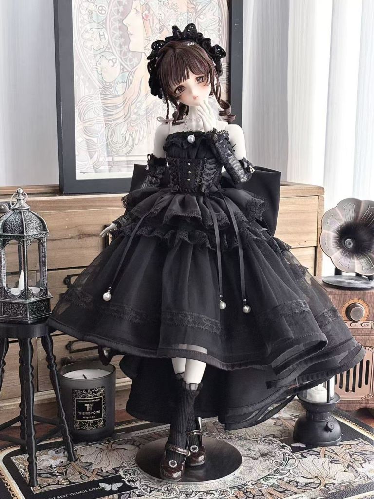 【予約販売】5月20日まで！★1/4MDD, MSDなどドール用ロマンティック ゴシック風 ドレスセット(黒色)