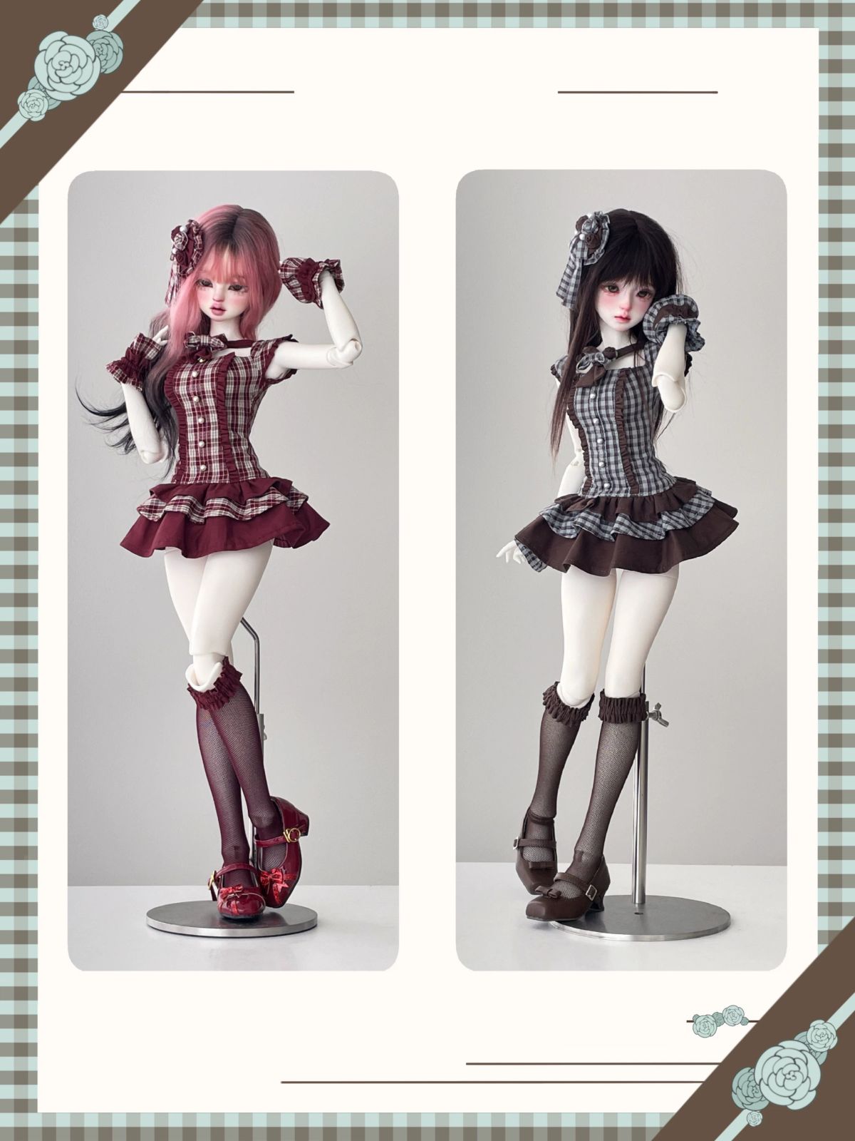 予約販売中】5月30日まで！4色☆1/4MDDなどドール用チェック柄ガーリー