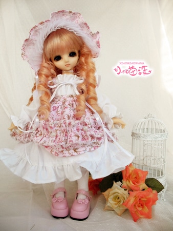 AF0805 【小猫汪】幼SD,MSD,SD用ピンク百花のドレス４点セット