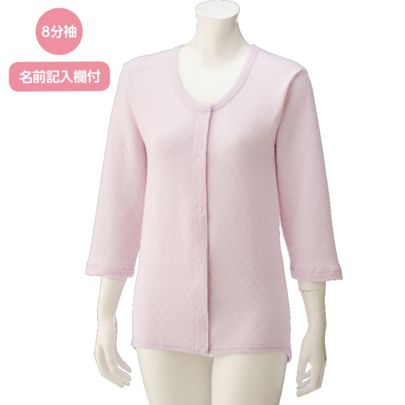 8分袖キルト背当て付きワンタッチシャツ